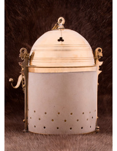 Roman lantern-lantern in brass and natural leather,... 2