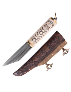 Seax or Viking knife with decorated bone handle