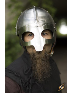 Viking helmet with mask, polished finish