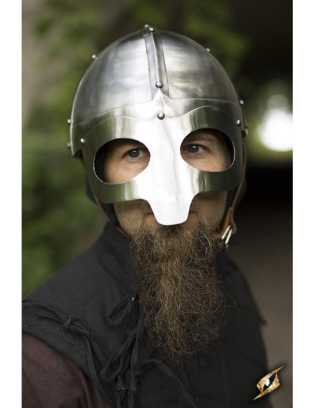 Viking helmet with mask, polished finish Viking helmet with mask, polished finish