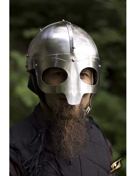 Viking helmet with mask, polished finish Viking helmet with mask, polished finish