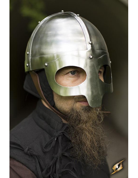 Viking helmet with mask, polished finish Viking helmet with mask, polished finish