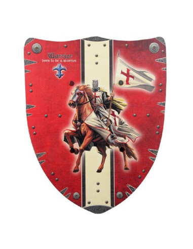 Knight Templar shield in wood for children, RED color