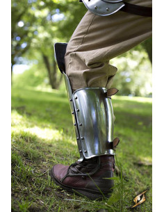 Metallic medieval greaves in polished steel, Epic Armory 2