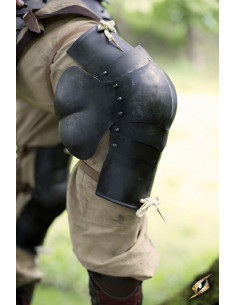 Medieval knee pads with side protection, dark finish