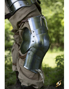 Medieval knee pads with side protection, polished finish