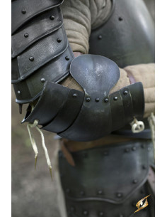 Medieval elbow guards with side protection, dark finish