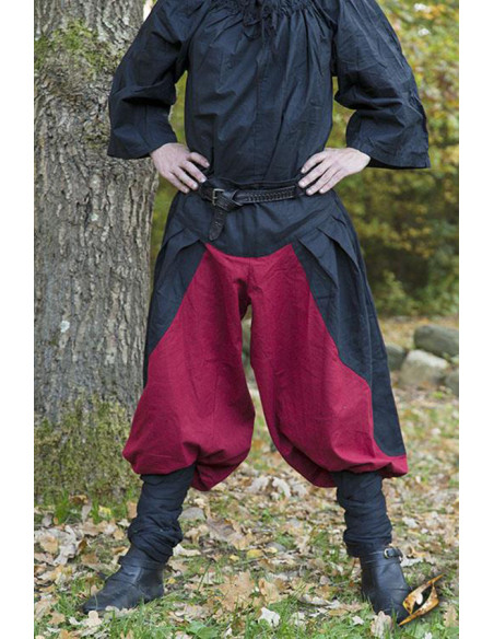 Wide medieval pants Ignis, Red-Black