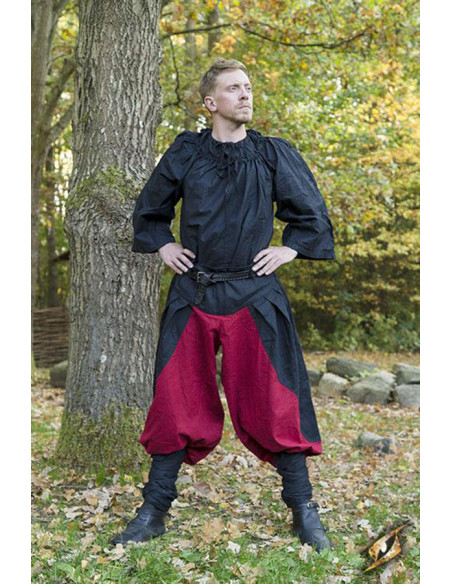 Wide medieval pants Ignis, Red-Black