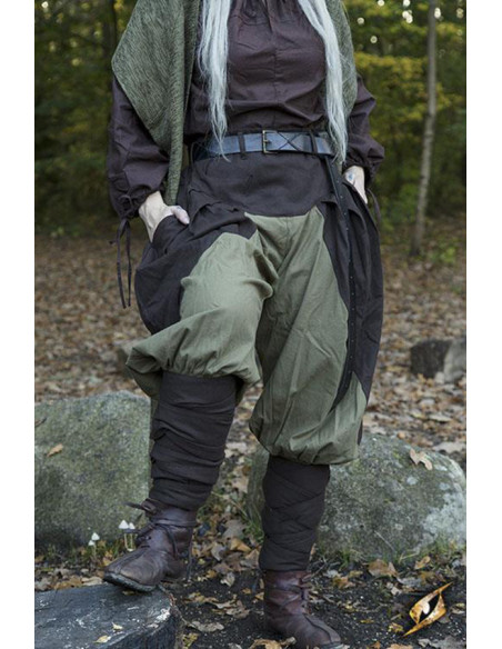 Wide medieval pants Ignis, brown-green