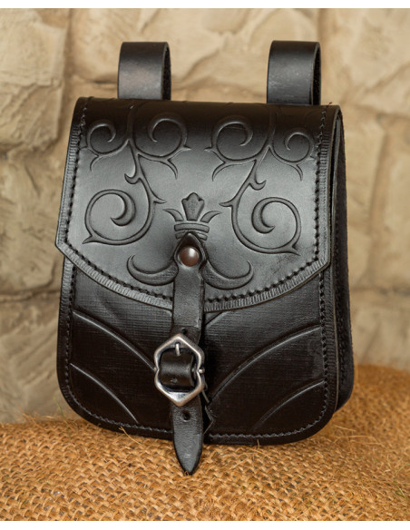 Medieval bag Goffredo in black leather