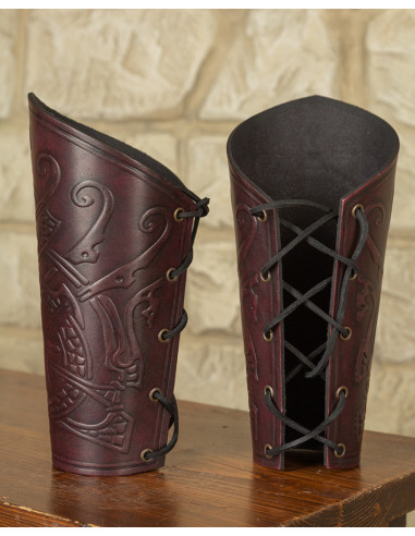 Viking bracers Midgar Ragnarok, red leather ⚔️ Medieval Shop