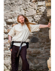 Medieval shirt with short sleeves and ties, natural white