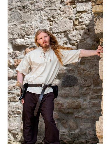 Shirt medieval short sleeve and ties, color natural white ⚔️ Medieval