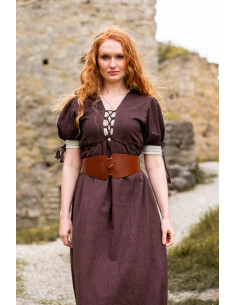 Medieval dress Denise with laces, natural brown-white