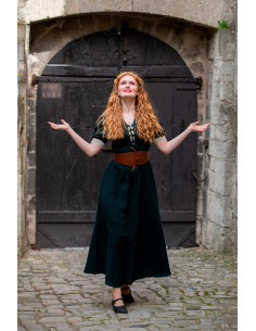 Medieval dress Denise with laces, natural green-white 2