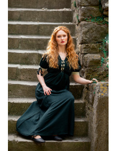 Medieval dress Denise with laces, natural green-white