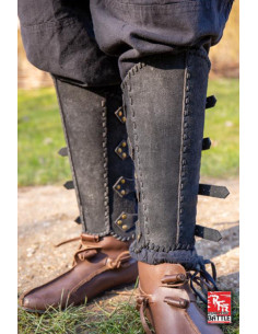 Veteran's medieval greaves, in black leather