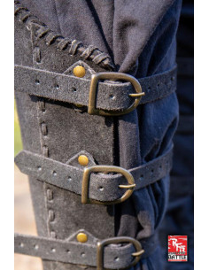 Veteran's medieval greaves, in black leather 2