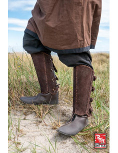 Veteran's medieval greaves, in brown leather