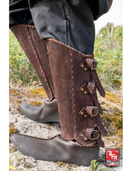 Veteran's medieval greaves, in brown...