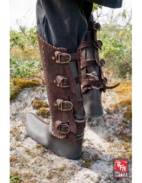 Veteran's medieval greaves, in brown...