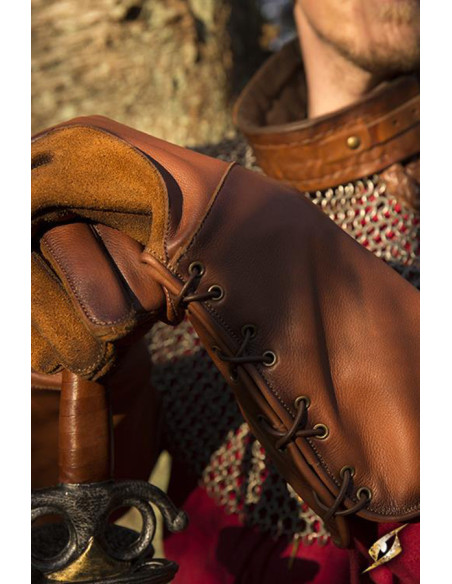 Falcon medieval gloves, brown leather