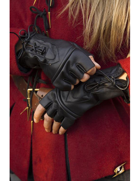 Pícaro fantasy gloves in black leather