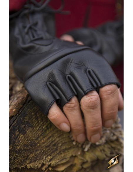 Pícaro fantasy gloves in black leather