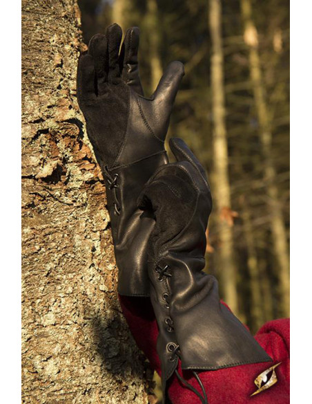 Falcon medieval gloves, black leather