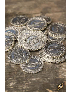 Set of 30 lion coins, silver color