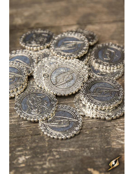 Set of 30 lion coins, silver color