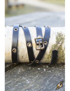 Multi strap bracelet in black leather, 125 cm. 2