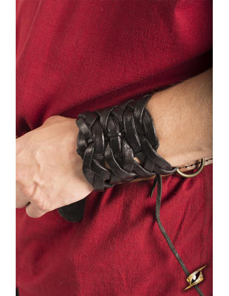 Celtic braided black leather bracelet