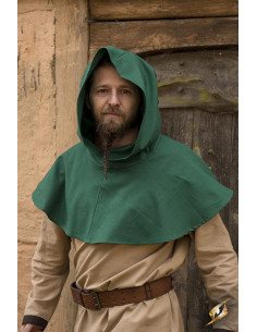 Medieval hood with green shoulder covers