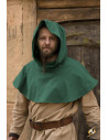 Medieval hood with green shoulder covers