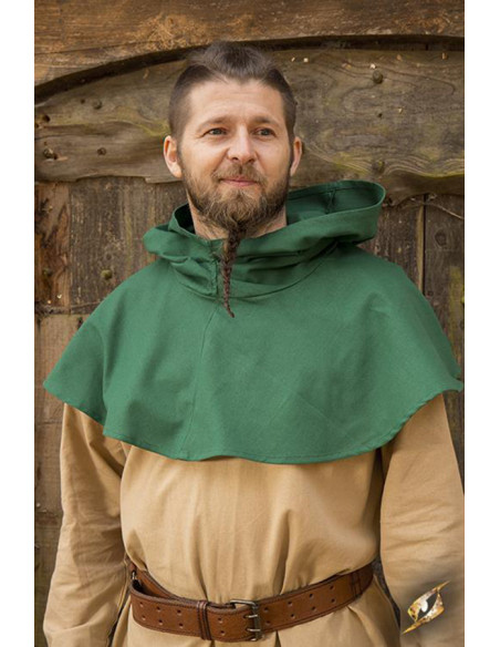 Medieval hood with green shoulder covers Medieval hood with green shoulder covers