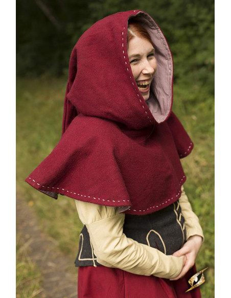 Medieval hood with epaulettes, dark red Medieval hood with epaulettes, dark red