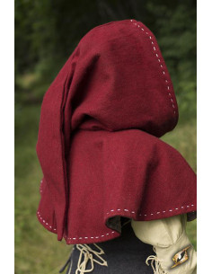Medieval hood with epaulettes, dark red 2