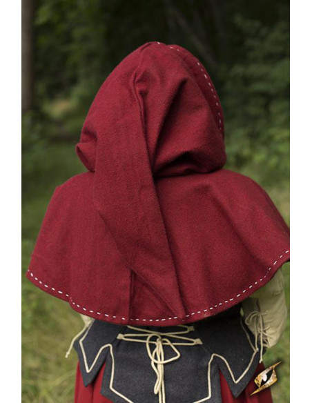Medieval hood with epaulettes, dark red Medieval hood with epaulettes, dark red
