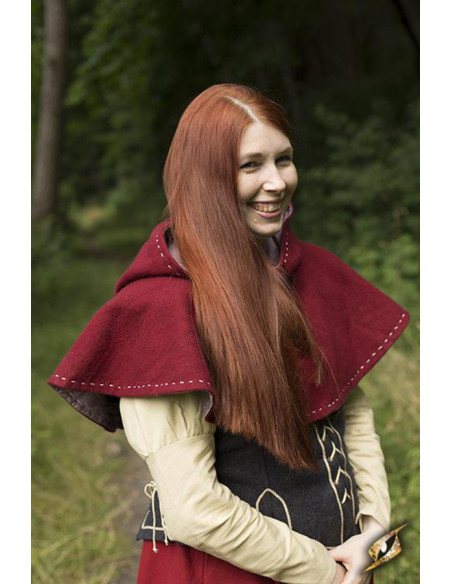 Medieval hood with epaulettes, dark red Medieval hood with epaulettes, dark red