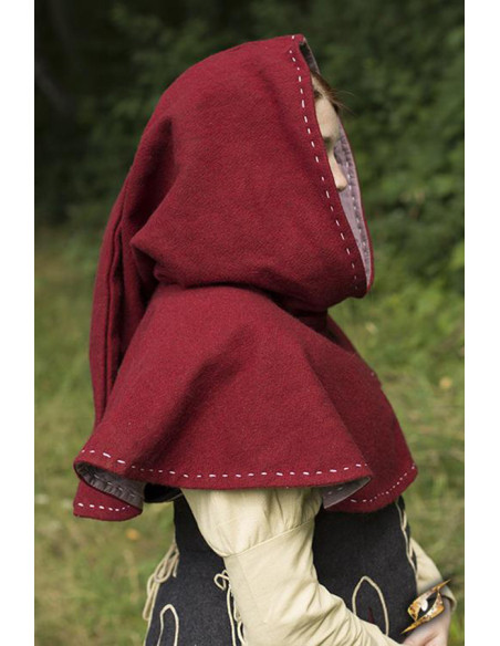 Medieval hood with epaulettes, dark red Medieval hood with epaulettes, dark red