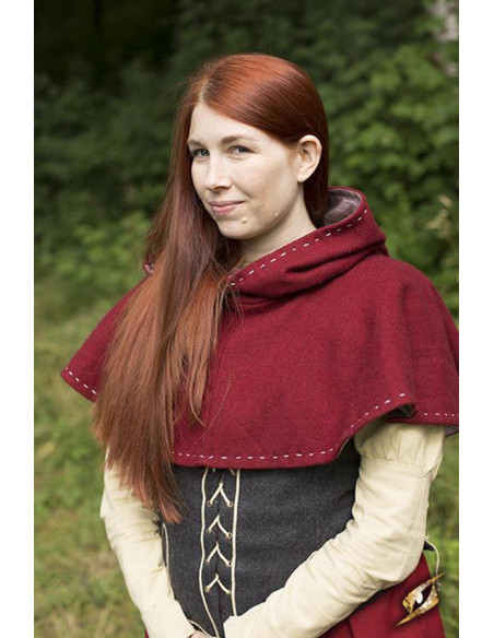 Medieval hood with epaulettes, dark red Medieval hood with epaulettes, dark red