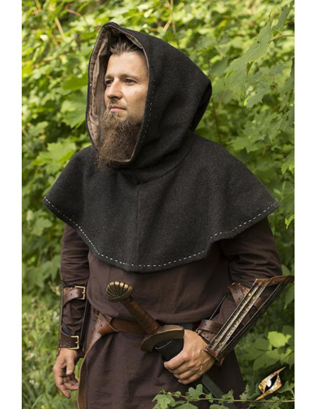 Medieval hood with epaulettes, gray... Medieval hood with epaulettes, gray...