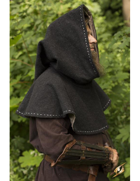 Medieval hood with epaulettes, gray... Medieval hood with epaulettes, gray...