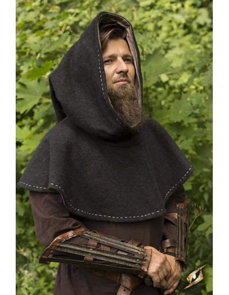 Medieval hood with epaulettes, gray... Medieval hood with epaulettes, gray...