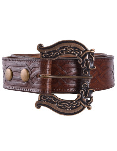 Celtic long leather belt with wolves, 170 cm.