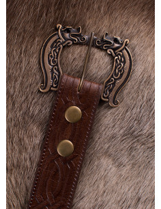 Celtic long leather belt with wolves, 170 cm. 2