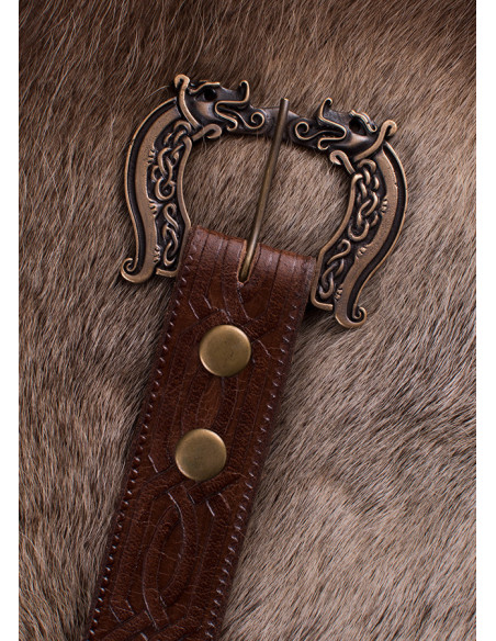 Celtic long leather belt with wolves,...