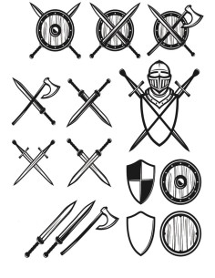 Temporary tattoo with types of swords and medieval shields